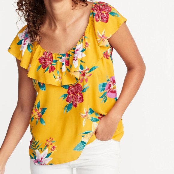 women's navy and yellow tops